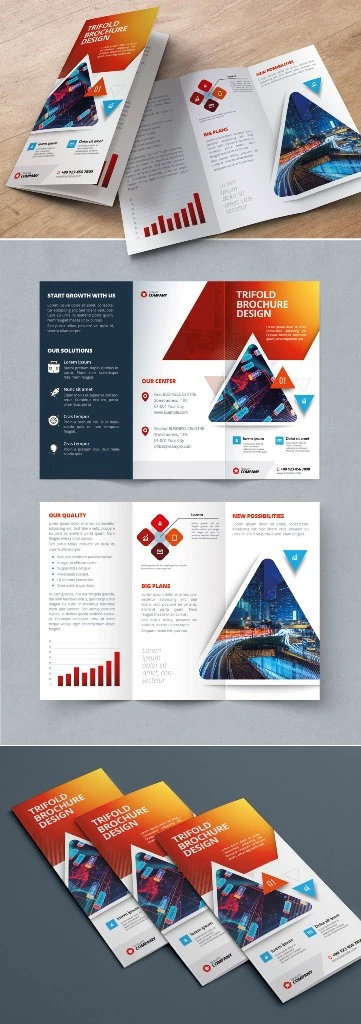 طرح بروشور سه لت Red Gradient Trifold Brochure Layout