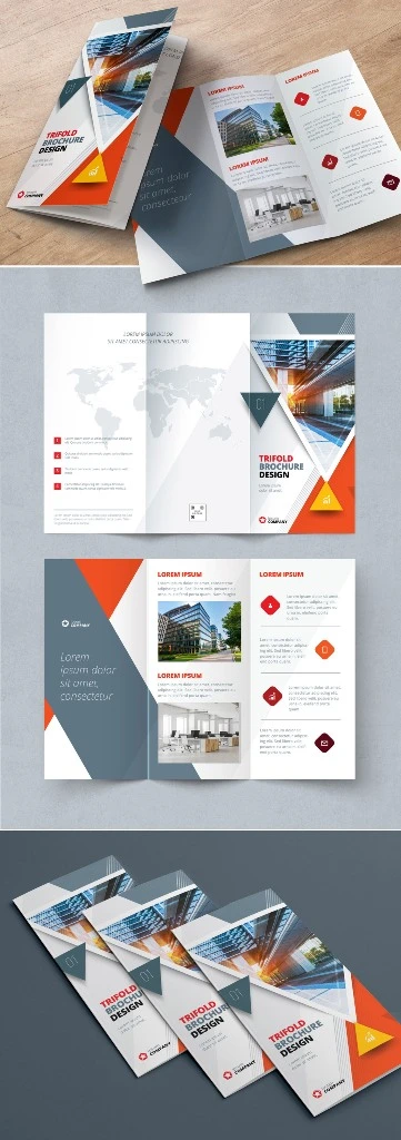 طرح بروشور Orange Trifold Brochure Layout with Triangles