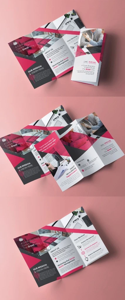 بروشور سه لت Trifold Brochure Layout with Pink Accents