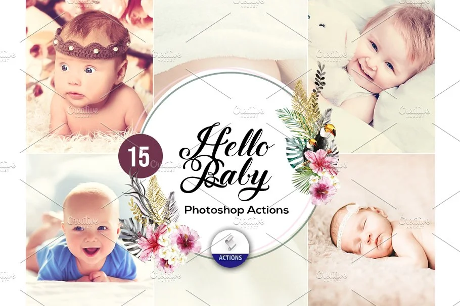 اکشن فوتوشاپ عکاسی نوزاد ۱۵ Hello Baby Photoshop Actions