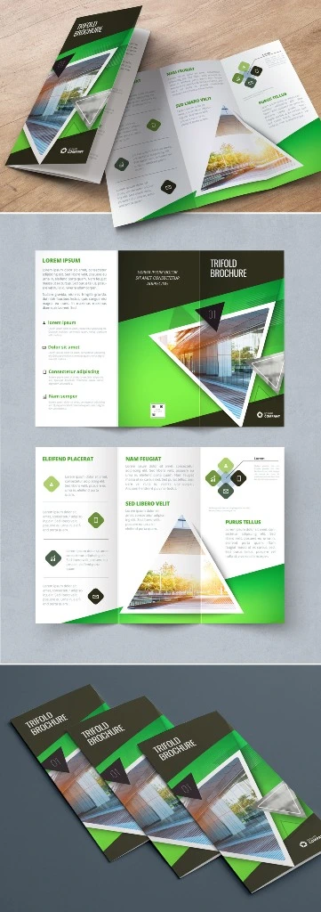 بروشور لایه باز سه لت Green Trifold Brochure Layout with Triangles