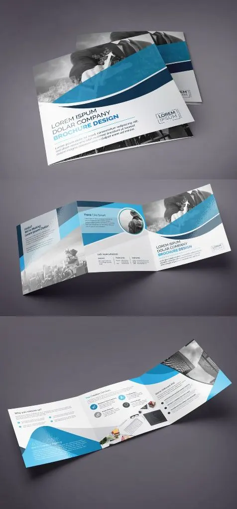 طرح لایه باز بروشور سه لت مربعی Blue Square Tri-Fold Brochure Layout