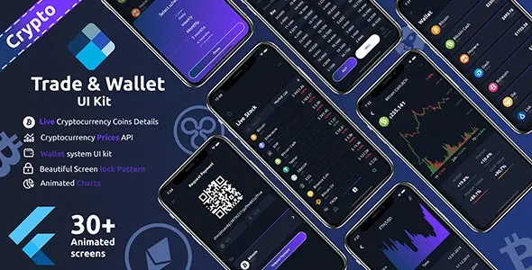 کیت رابط کاربری اپلیکیشن Crypto Trade & wallet Flutter UI kit