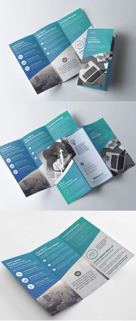 بروشور سه لت گرادینت آبی Blue Gradient Tri-fold Brochure Layout