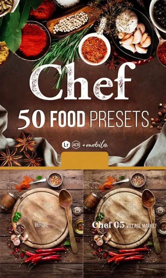 پریست لایتروم و فتوشاپ عکاسی از غذا Chef - 50 Food Presets