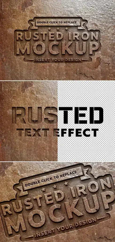 موکاپ متن فلز زنگ زده Rusted Metal Text Effect Mockup
