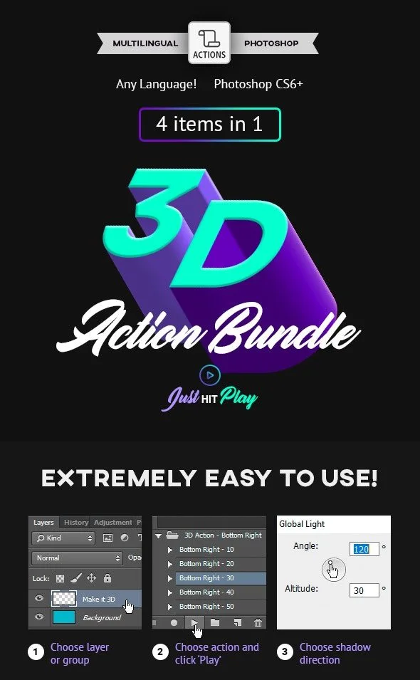 اکشن فتوشاپ 3D Bundle - Photoshop Actions - Multilingual