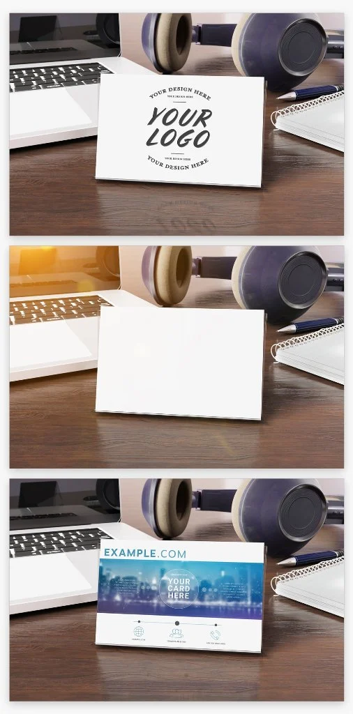 موکاپ کارت ویزیت Business Cards On Wooden Desk Mockup