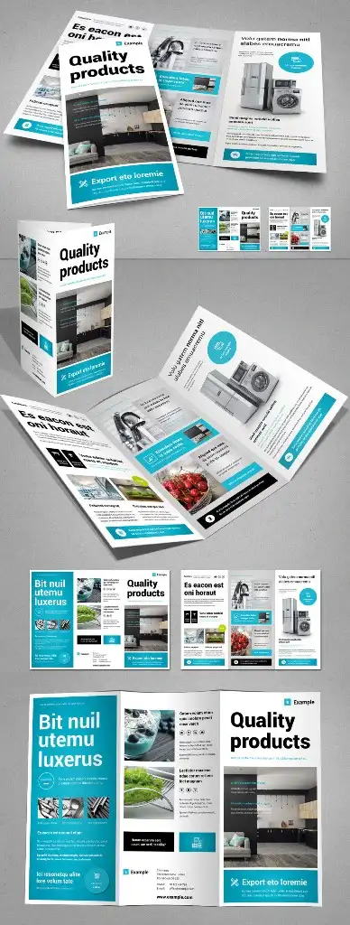 بروشور سه لت  Tri-fold Brochure Layout in White and Cyan