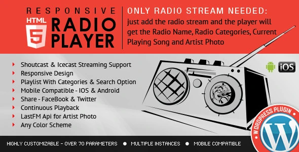 Download Radio Player Shoutcast & Icecast plugin for WordPress