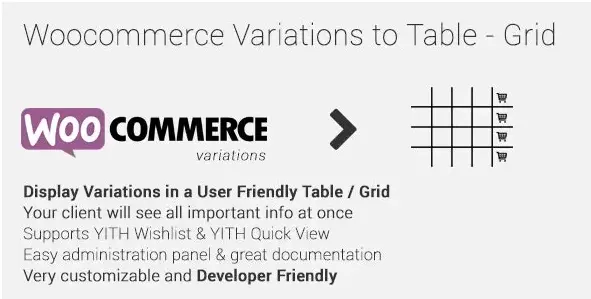 Download the Woocommerce Variations to Table - Grid plugin