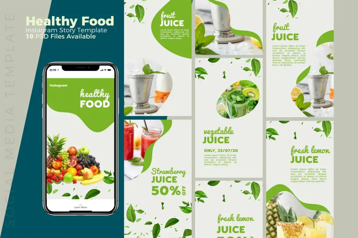 طرح لایه باز استوری اینستاگرام غذای سالم Healthy Food - Food Instagram story Template
