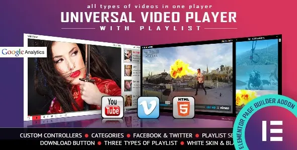 Download Universal Video Player plugin for Elementor