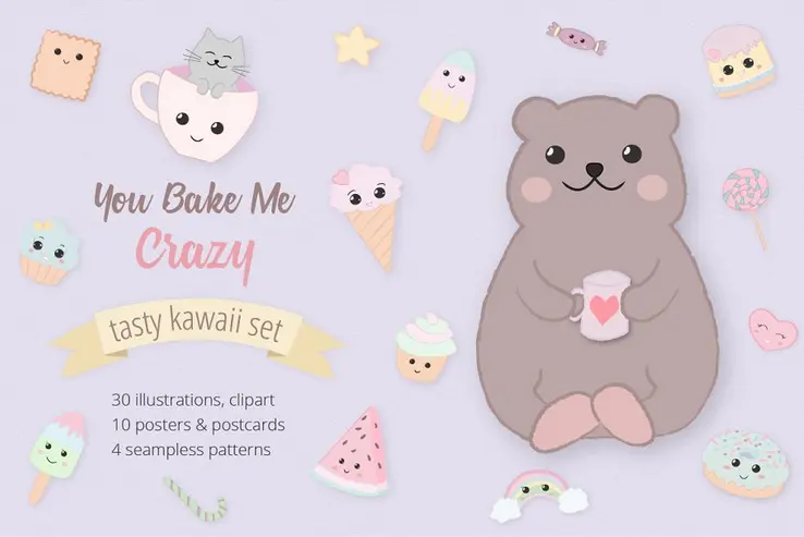 طرح کاوایی Sweet Kawaii Cake Set