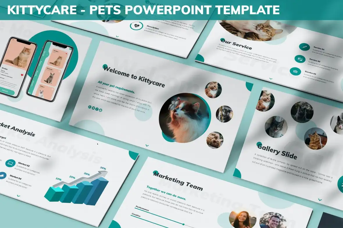 قالب آماده ارائه مطلب پاورپوینت Kittycare - Pets Powerpoint Template