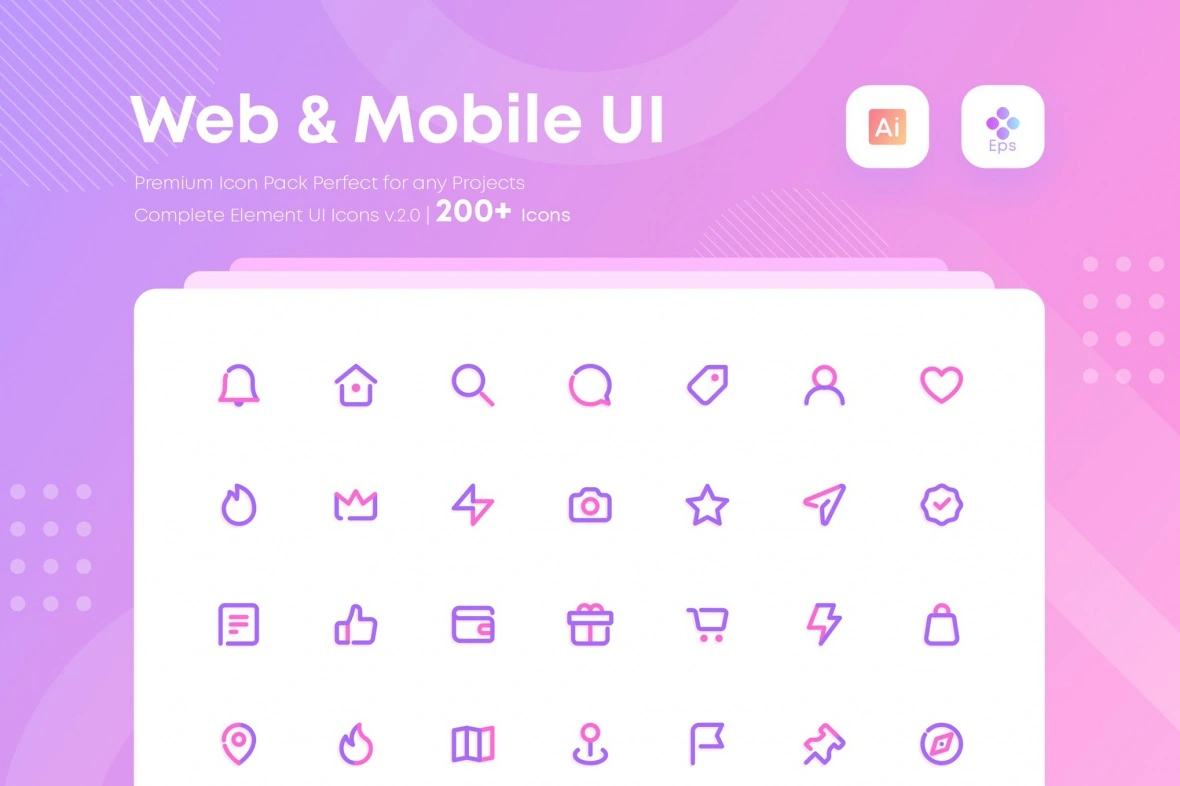 طرح لایه باز مجموعه آیکون Complete Web and Mobile UI Icons Pack