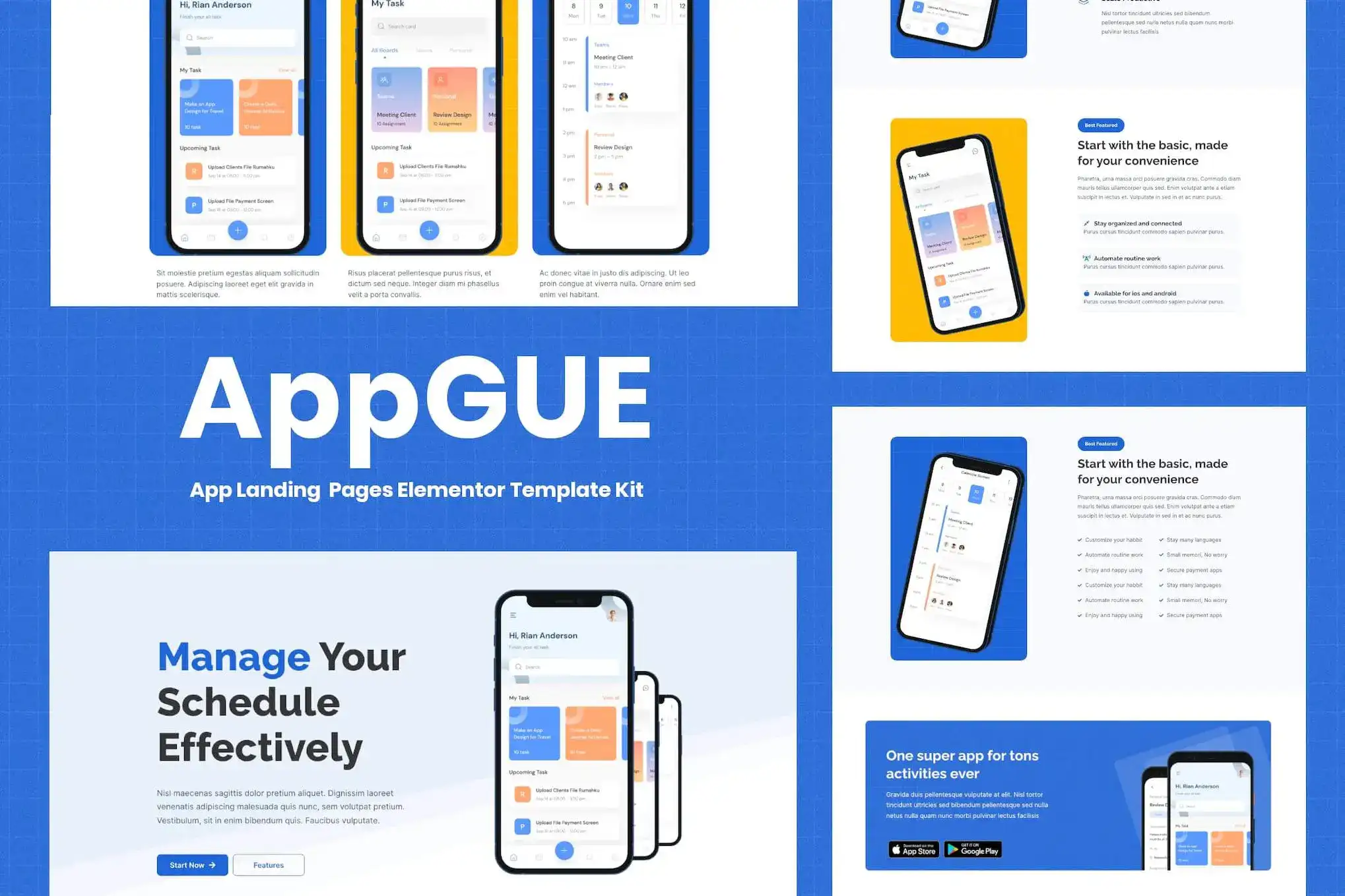 Download the AppGUE application introduction template kit for Elementor