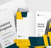 طرح پروپوزال شرکتی زرد Business Proposal Layout with Teal and Yellow Accents