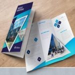 طرح بروشور سه لت Dark Blue Trifold Brochure Layout with Triangles