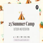 مجموعه ۲۵ طرح لایه باز آیکون تابستانی Summer Camp icons with bonus graphic templates