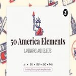 مجموعه ۵۰ طرح لایه باز آیکون نمادهای آمریکا USA elements with bonus graphic templates