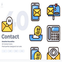 مجموعه طرح لایه باز ۴۰ آیکون تماس Contact Icon set – Detailed Round line