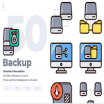 مجموعه طرح لایه باز ۵۰ آیکون بکاپ Backup Icon set – Detailed Round line