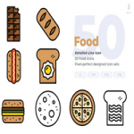 مجموعه طرح لایه باز ۵۰ آیکون غذا Food Icons – Detailed Line Icon