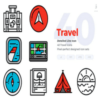 مجموعه طرح لایه باز ۴۰ آیکون سفر Travel Icons – Detailed Line Icon