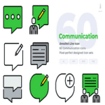 مجموعه طرح لایه باز ۶۰ آیکون ارتباطات Communication Icons – Detailed Line Icon