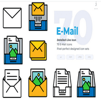 مجموعه طرح لایه باز ۷۰ آیکون ایمیل E-mail Icons – Detailed Line Icon