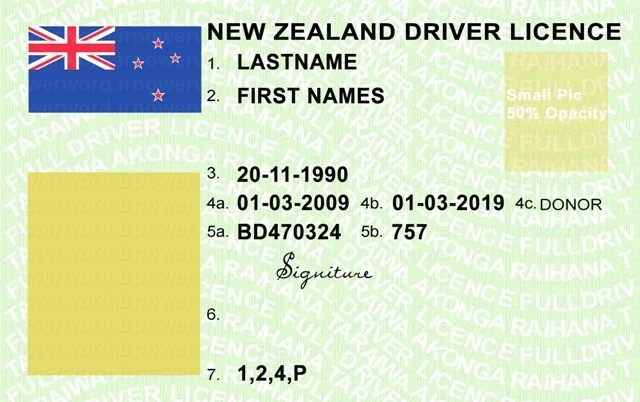 دانلود گواهینامه رانندگی لایه باز(psd) نیوزیلند به همراه قبض برق