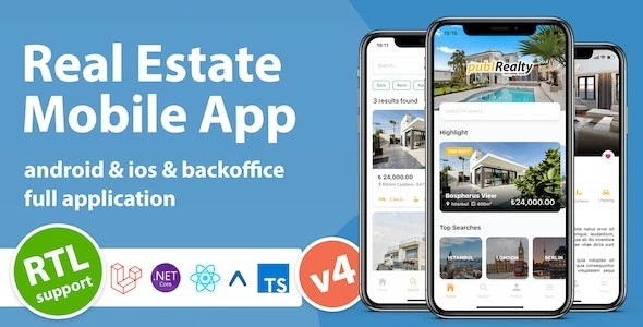 دانلود اپلیکیشن Real Estate Mobile App with Admin Panel