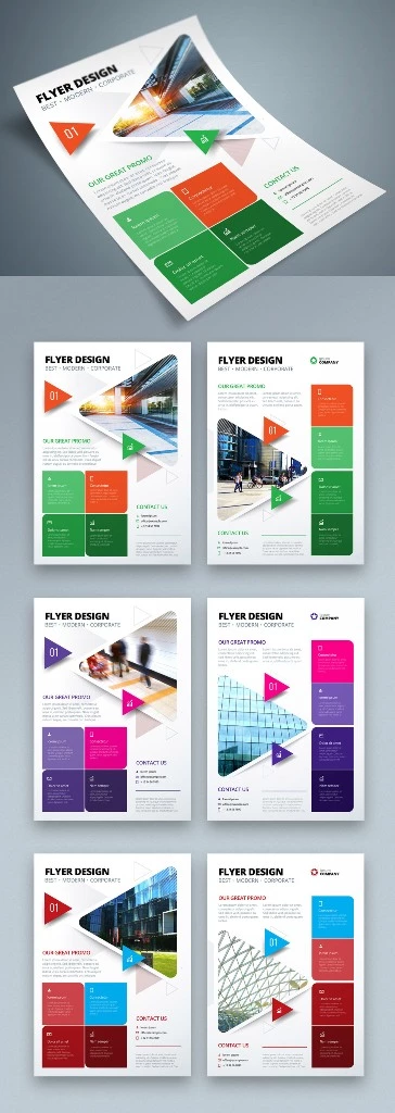 تراکت چندرنگ شرکتی Colorful Business Flyer Layout with Triangle Elements