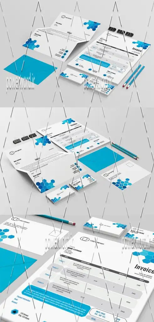 دانلود ست شرکتی Stationery Layout Set with Hexagonal Design