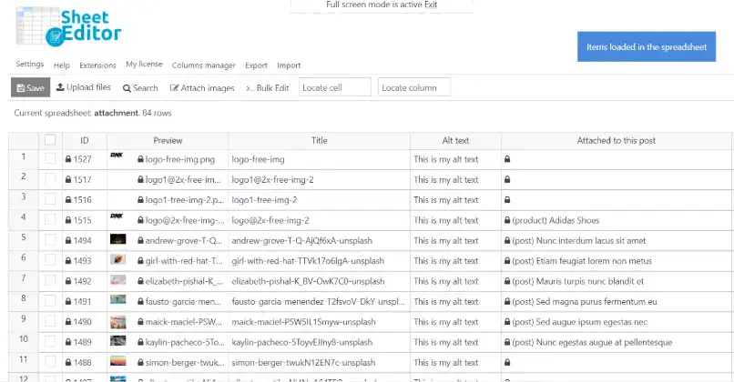 افزونه WP Sheet Editor Bulk Edit Files WP Media library Spreadsheet