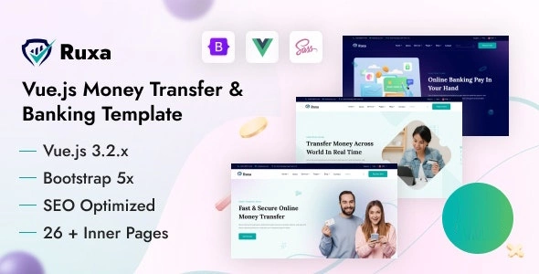 قالب Vuejs بانکداری و امور مالی Ruxa