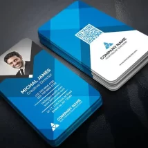 دانلود طرح لایه باز کارت ویزیت عمودی آبی Business Card