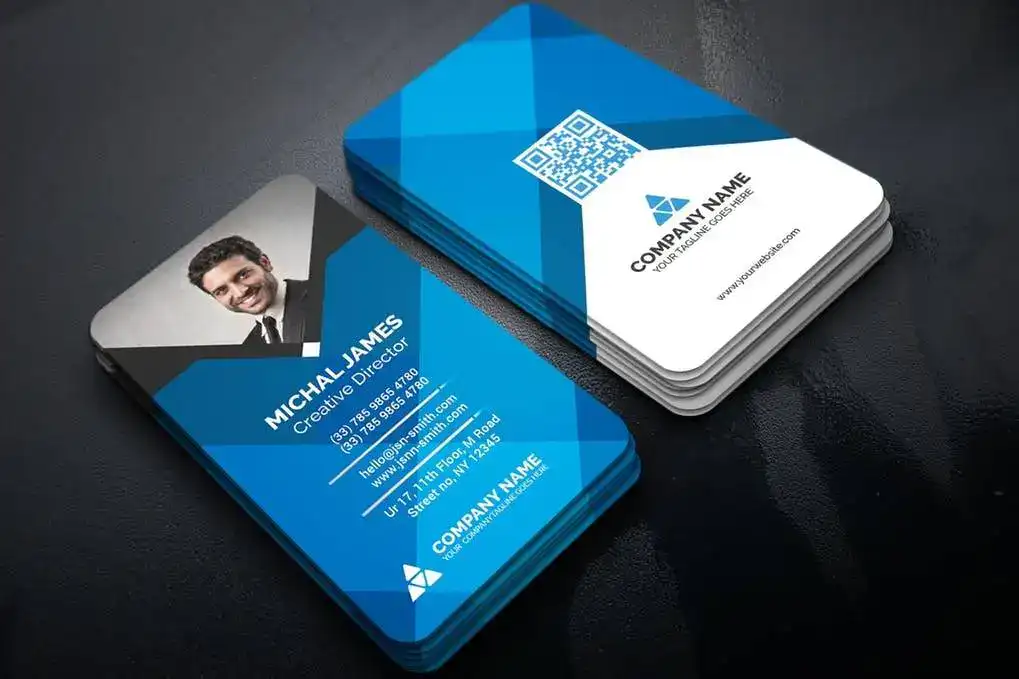 دانلود طرح لایه باز کارت ویزیت عمودی آبی Business Card