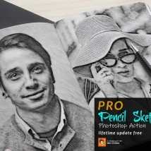 اکشن فتوشاپ نقاشی سیاه قلم Pencil Sketch Portrait PS Action