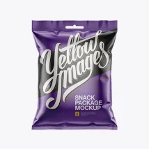 موکاپ بسته اسنک Matte Metallic Snack Package Mockup – Front View