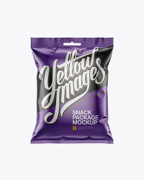 موکاپ بسته اسنک Matte Metallic Snack Package Mockup – Front View