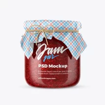 موکاپ شیشه مربا Glass Raspberry Jam Jar w/ Fabric Cap Mockup