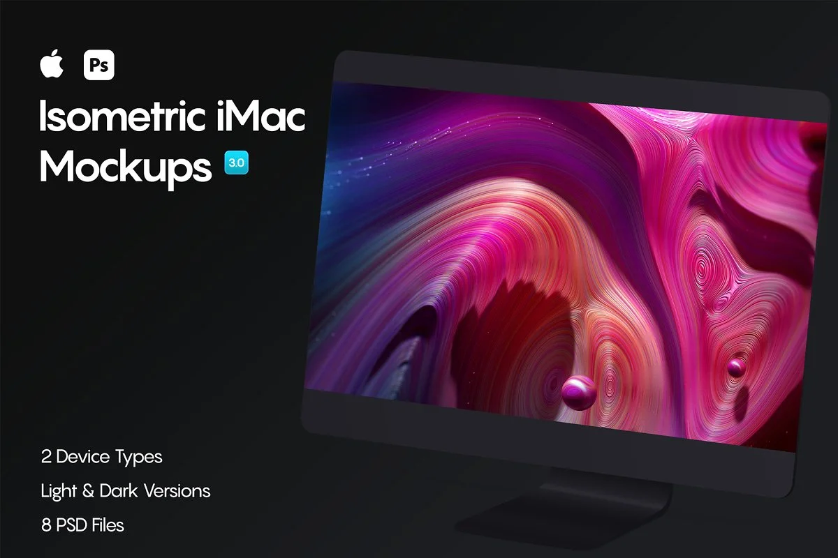 موکاپ ایزومتریک آی مک پرو Isometric iMac Pro Mockups