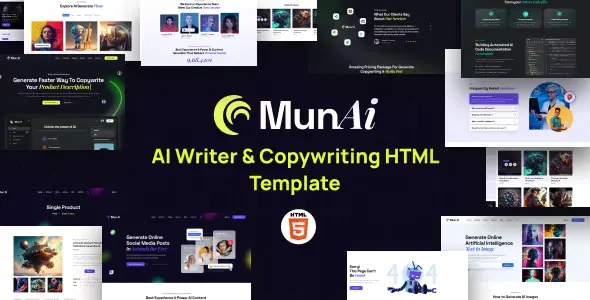 دانلود قالب خدمات نوشتن محتوا هوش مصنوعی MunAi برای HTML