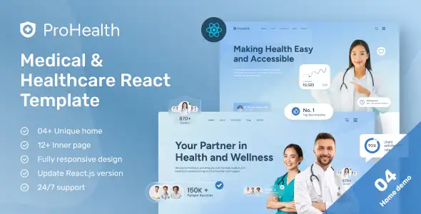 دانلود قالب پزشکی و مراقبت‌های بهداشتی ProHealth برای ReactJS
