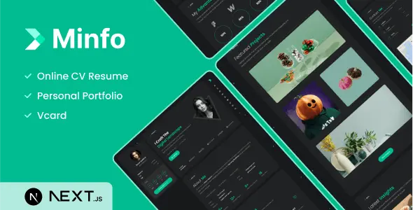 Minfo قالب NextJS رزومه شخصی