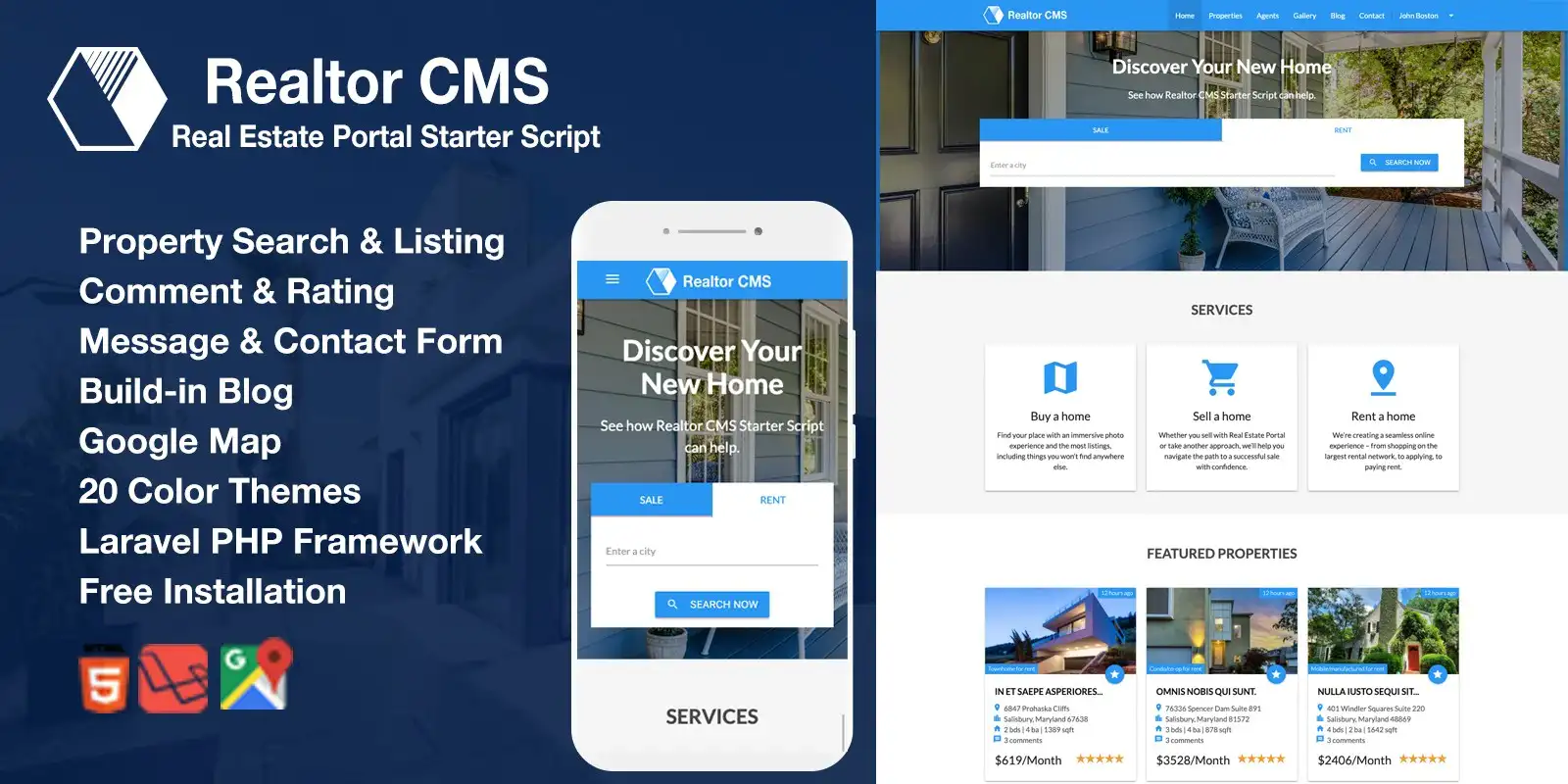 دانلود اسکریپت Realtor CMS Real Estate Listing Starter Script