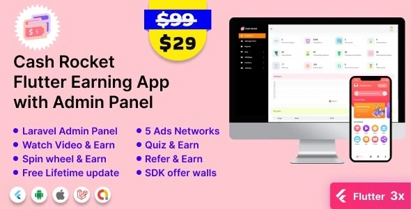 دانلود Cash Rocket – Flutter Online Earning App with Admin Panel