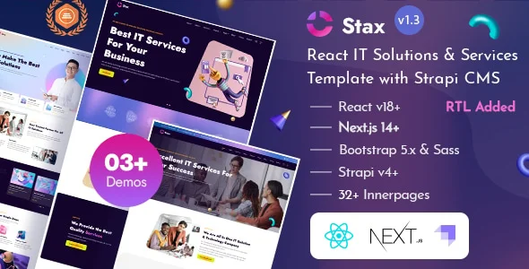 قالب Stax خدمات IT و استارتاپ با React و Next.js 14+ و Strapi 4